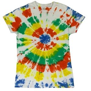 Tie Dye Hand Crafted Tee Shirt Cotton Short Sleeve Women Multicolor Small